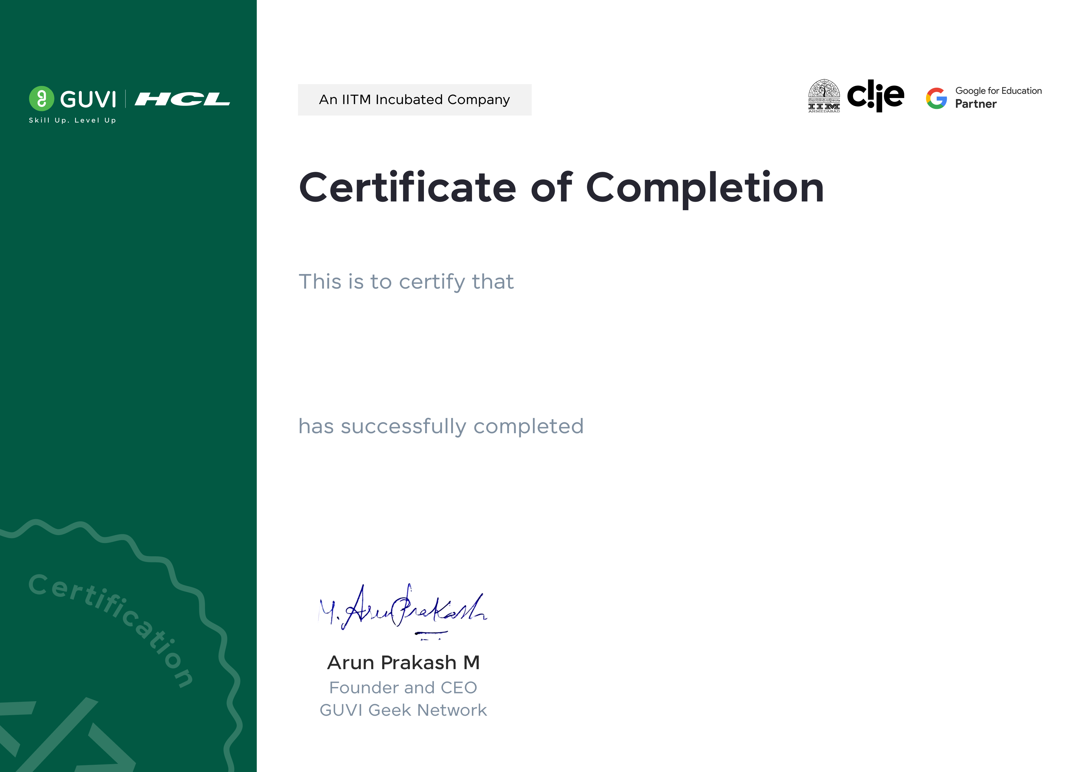 Guvi Javascript Certificate GUVI